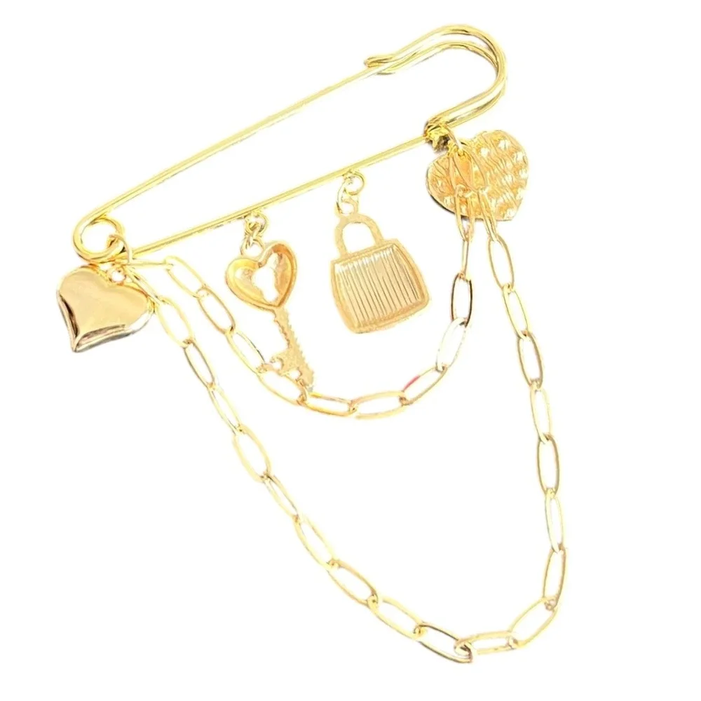 Charm Dangle Safety Pin Brooch 2.75